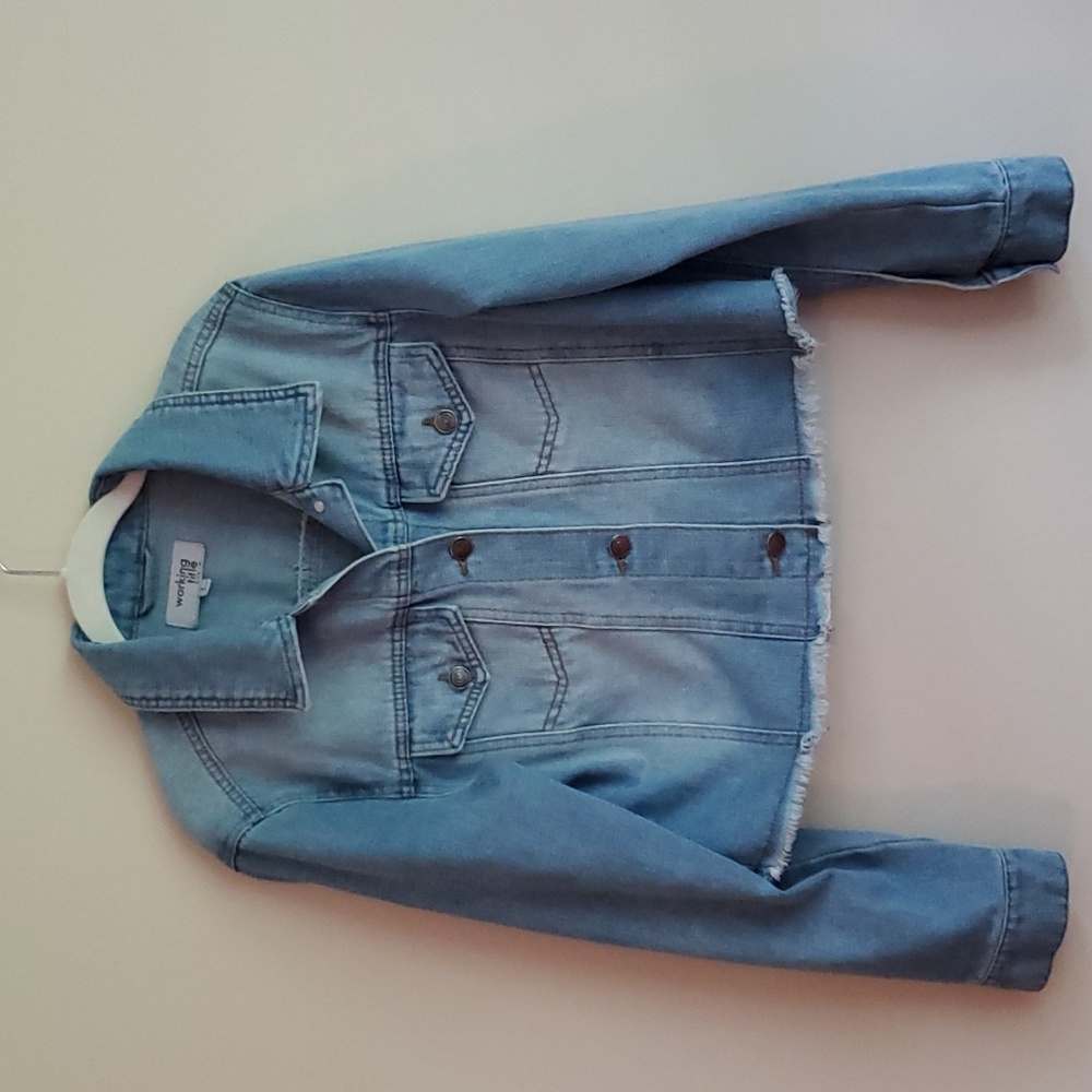 WORKING TITLE DENIM Cropped Jean Jacket Distressed Frayed-Hem LIKE NEW